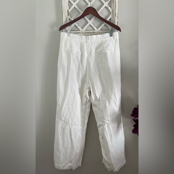 Zara Wide Leg Linen Blend Trousers In White Size XL - Picture 2 of 13